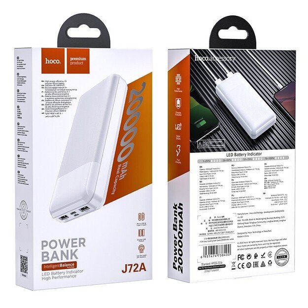 I&scaron;orinė baterija Power Bank Hoco J72A 20000mAh balta 3