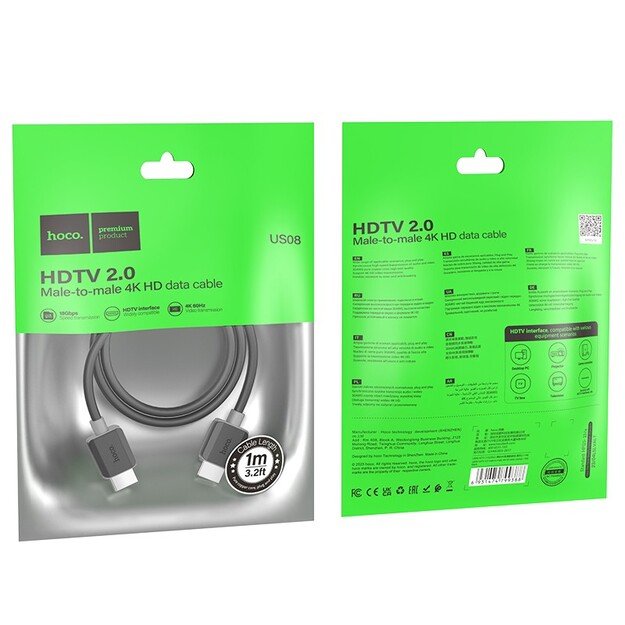 Kabelis Hoco US08 HDMI to HDMI 1.0m juodas 5