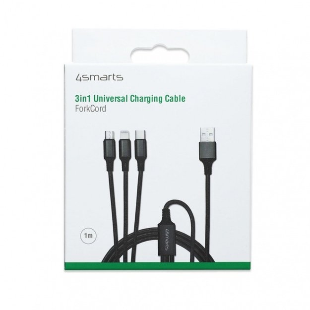 3in1 Cable ForkCord 2.4A, 1m., black 1
