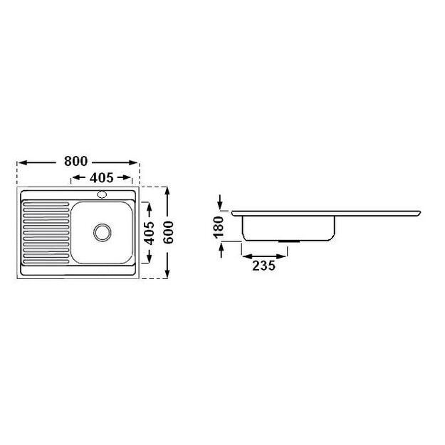 Nerūdijančio plieno plautuvė 864 kairė uždedama su sifonu 0.6mm 2