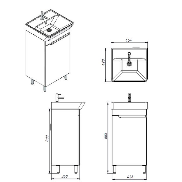 Vonios kambario spintelė su praustuvu OZON OZ-45 balta 2