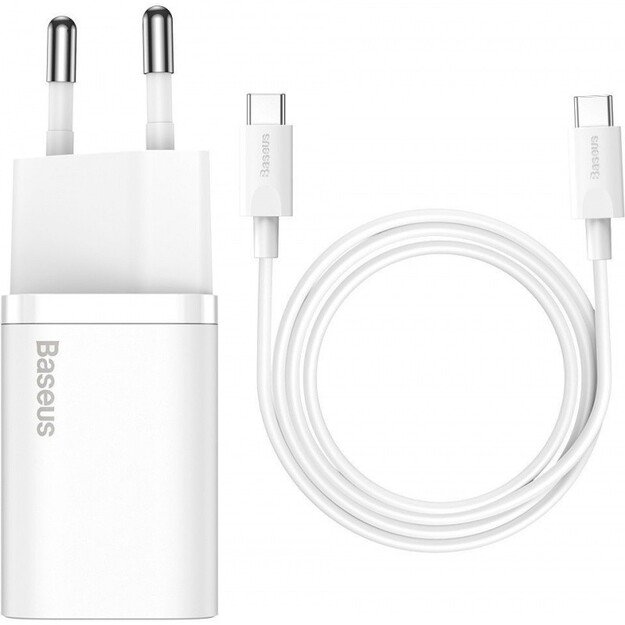 Įkroviklis Baseus Super Si 25W USB-C + USB-C to USB-C cable 1.0m baltas TZCCSUP-L02
