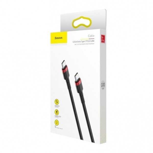 Baseus Cafule Cable Durable Nylon Cord USB-C PD / USB-C PD PD2.0 60W 20V 3A QC3.0 1M Black-Red 4