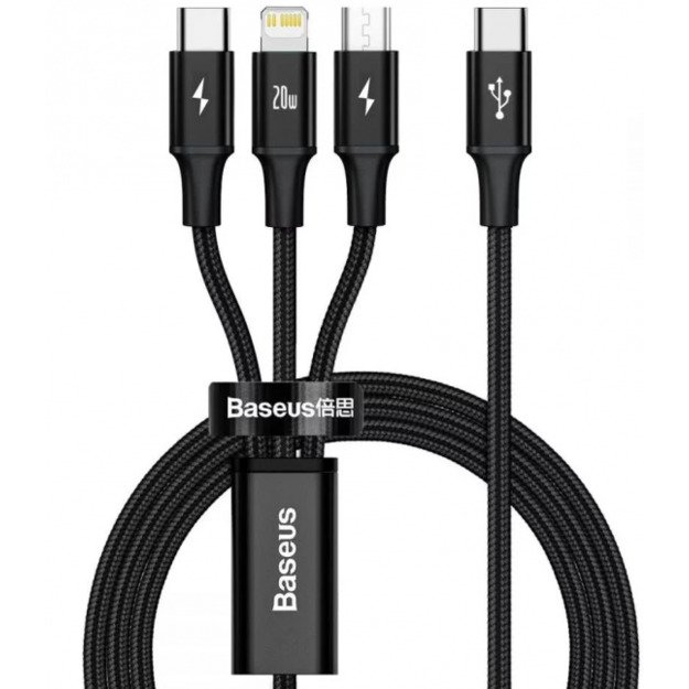 Baseus Rapid Series 3-in-1 cable USB-C For M+L+T 20W 1.5m Black