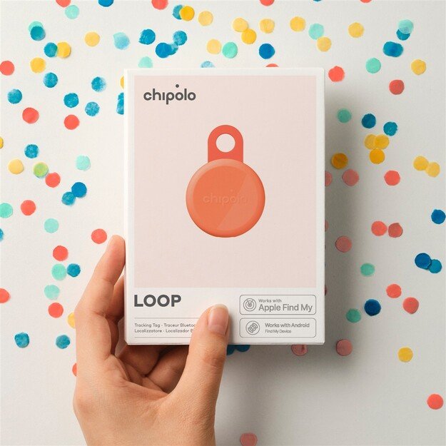 Chipolo LOOP &ndash; Rechargeable Bluetooth Tracker with Silicone Loop for iOS & Android, Coral 1