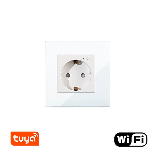 Vienvietis WiFi ki&scaron;tukinis lizdas su stikliniu rėmeliu Feelspot, baltas