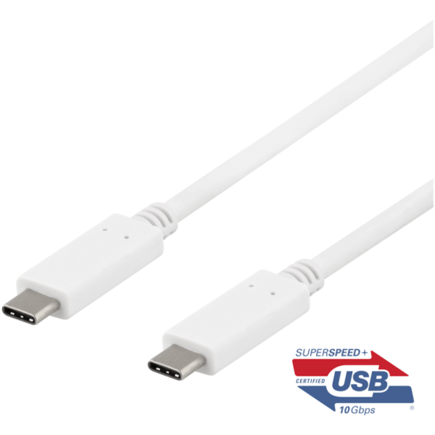 Deltaco USBC-1407M 1m 10Gbps 5A 100W White (Baltas) USB-C Kabelis