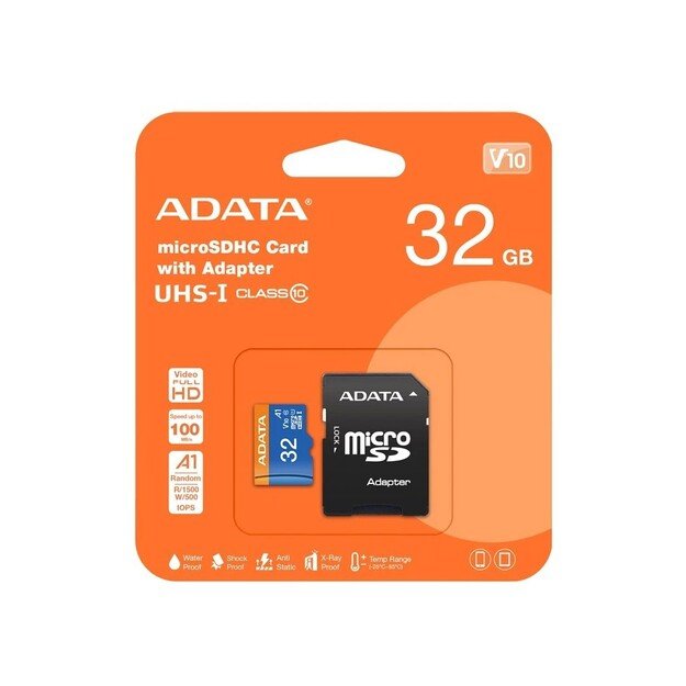Atminties korta ADATA microSD 32GB (MicroSDHC UHS-I Class 10 U1) + SD adapter