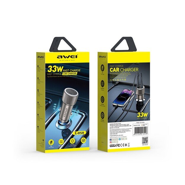 Automobilinis įkroviklis Awei C-858 33W 2xUSB-C juodas 1