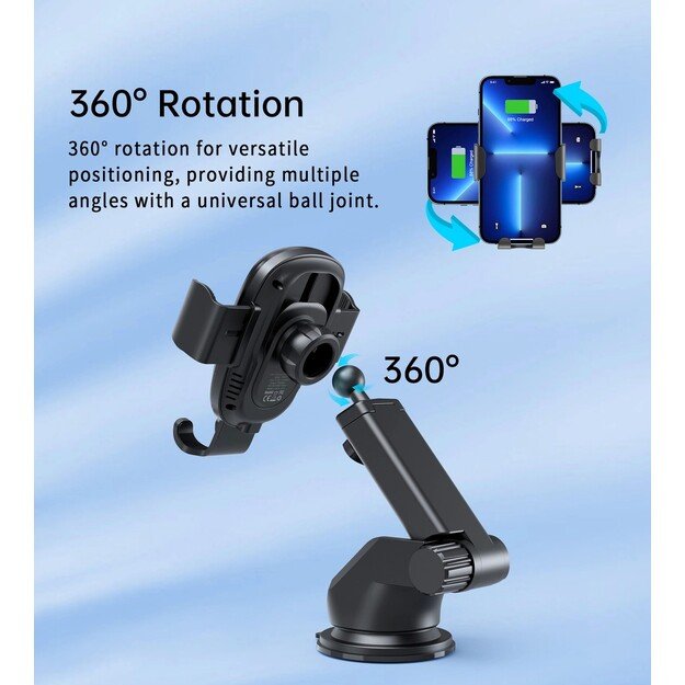 Automobilinis laikiklis-įkroviklis Choetech T203-F 15W Gravity Car Charger Holder juodas 3