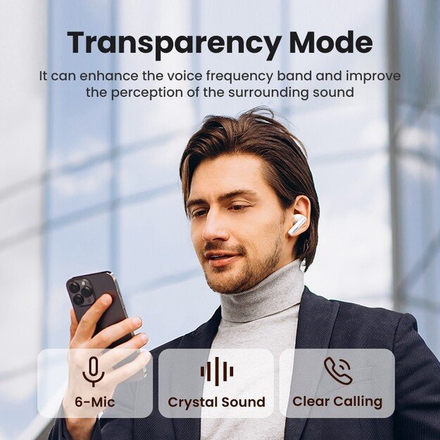 Belaidės ausinės Ugreen WS200 HiTune T6 Active Noise-Cancelling Earbuds baltos 5