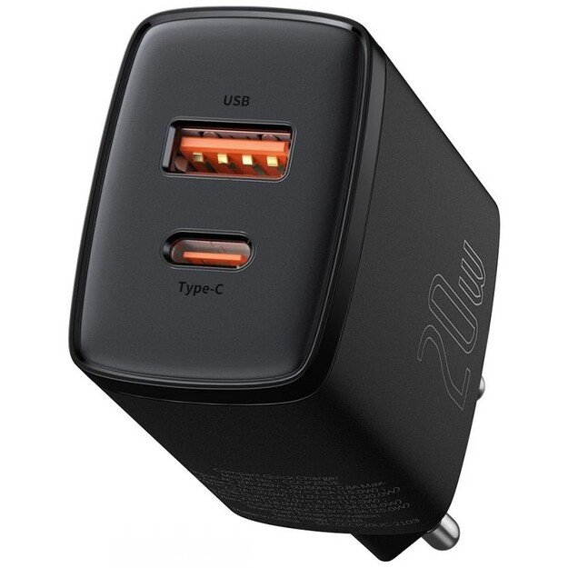 Įkroviklis Baseus Compact Quick Charger 20W USB-C/USB-A juodas CCXJ-B01