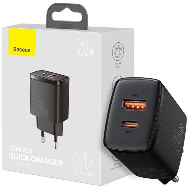 Įkroviklis Baseus Compact Quick Charger 20W USB-C/USB-A juodas CCXJ-B01 2