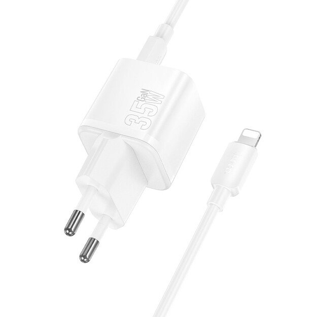 Įkroviklis Hoco N66 35W GaN USB-C/USB-A + USB-C to Lightning cable 1.0m baltas 1