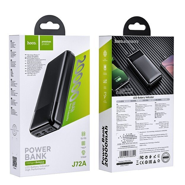 I&scaron;orinė baterija Power Bank Hoco J72A 20000mAh juoda 4