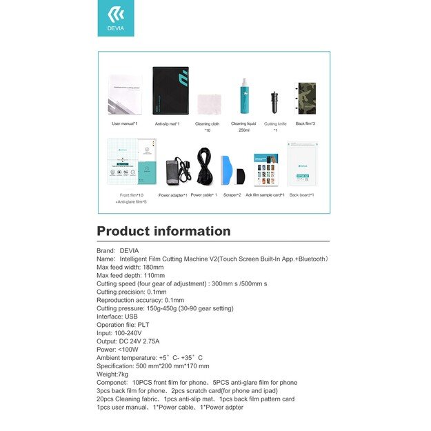 Plėvelių karpymo mechanizmas Devia Intelligent Film Cutting Machine V2 su lietimui jautriu ekranu (Built-in App + Bluetooth) PT017 5