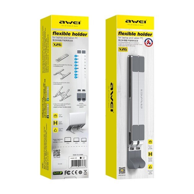 Sulankstomas ne&scaron;iojamo kompiuterio stovas Awei X26 sidabrinis 5