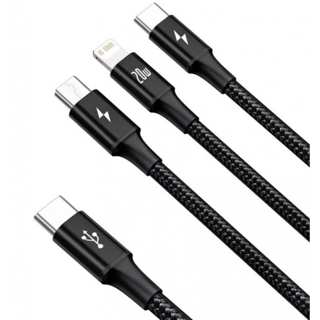 Baseus Rapid Series 3-in-1 cable USB-C For M+L+T 20W 1.5m Black 1