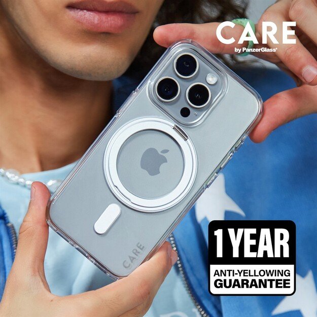 CARE Feature case with Silver Kickstand MagSafe iPhone 16, Transparent 5