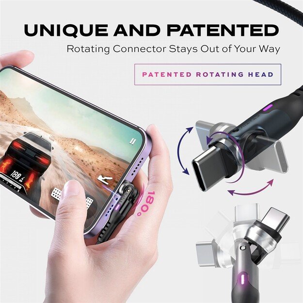 STATIK PowerPivot Pro Nylon Braided Cabel, USB-C to USB-C, 2m, Balck 4