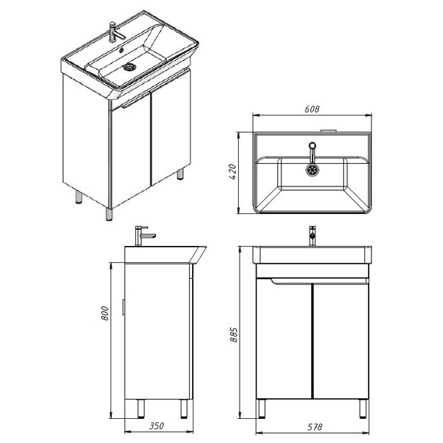 Vonios kambario spintelė su praustuvu OZON OZ-60 balta 1
