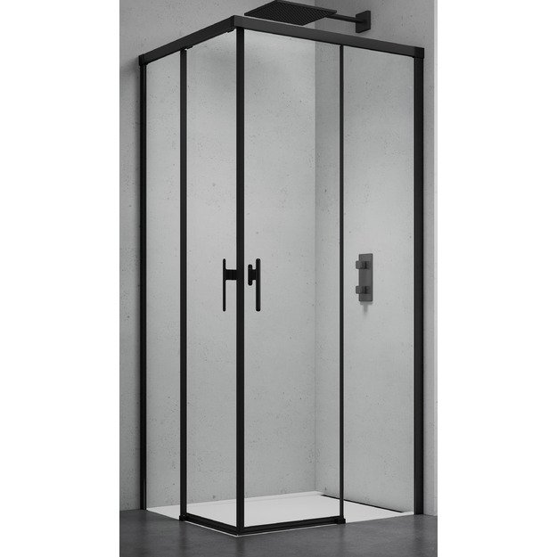 Du&scaron;o kabina LUXERA 100x100 juoda/skaidri be pado