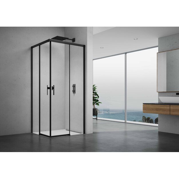 Du&scaron;o kabina LUXERA 100x100 juoda/skaidri be pado 1