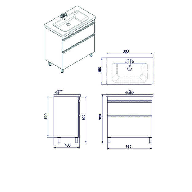 Vonios kambario spintelė su praustuvu Primera PRM2-80 balta 1