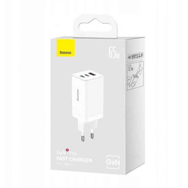 Baseus Wall charger Baseus GaN5 Pro 2xUSB-C + USB, 65W, White 2