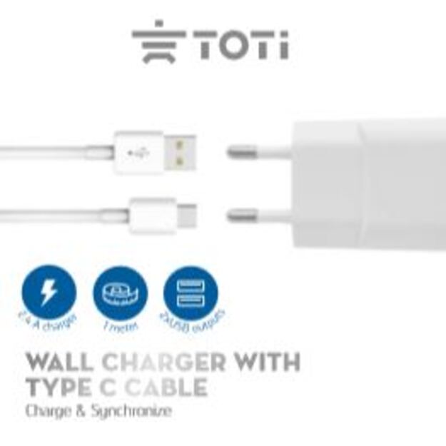 T-UA44 Travel charger with USB-C cable 2.4 A, 1m, White 1
