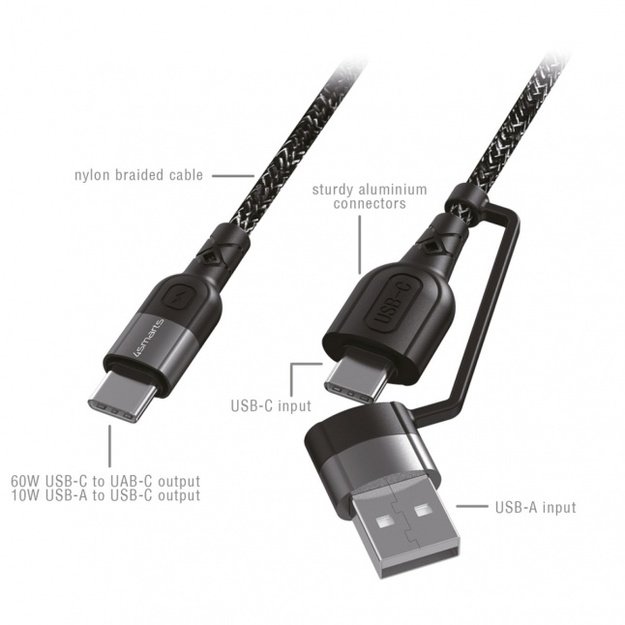 USB-A and USB-C to USB-C Cable ComboCord CA 1.5m., black 2