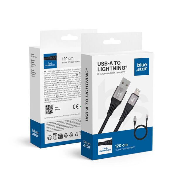 Cable USB A to Lightning Blue Star 2,4A with braid 1,2 m TFK-DC-003 black