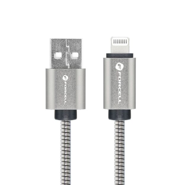 Cable USB A to Lightning Forcell F-Energy 2,4A 12W Metal 2 m C236 silver 2