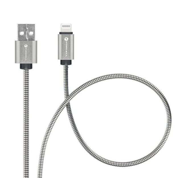 Cable USB A to Lightning Forcell F-Energy 2,4A 12W Metal 2 m C236 silver 1