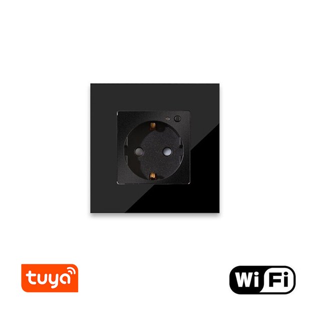 Vienvietis WiFi ki&scaron;tukinis lizdas su stikliniu rėmeliu Feelspot, juodas