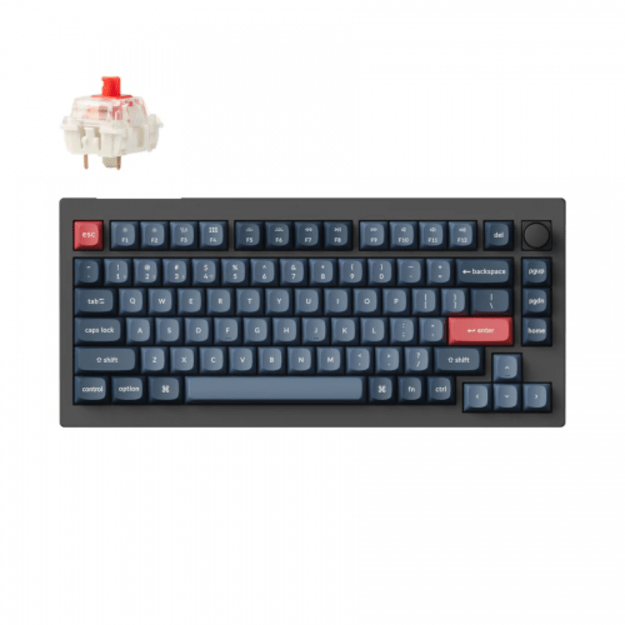 Keychron V1 Max Wireless (V1M-D1) - US Layout - Hot-Swappable Gateron Jupiter Red - Carbon Black (Juoda) Mechaninė Belaidė Žaidimų Klaviatūra
