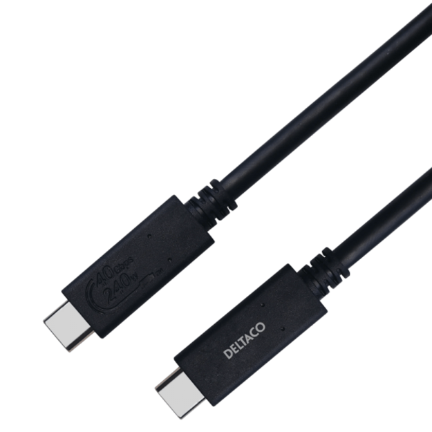 Deltaco USBC-4008M 0.8m 5A 240W Black (Juodas) USB-C Kabelis