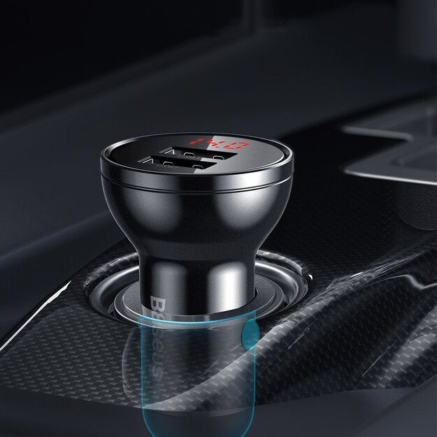Automobilinis įkroviklis Baseus Digital Display 24W 2xUSB-A juodas CCBX-0G 4