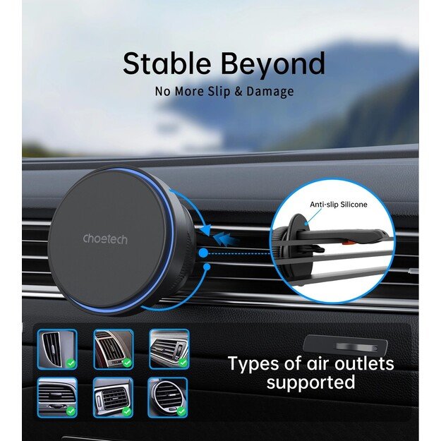 Automobilinis laikiklis-įkroviklis Choetech T205-F MagSafe 15W juodas 4