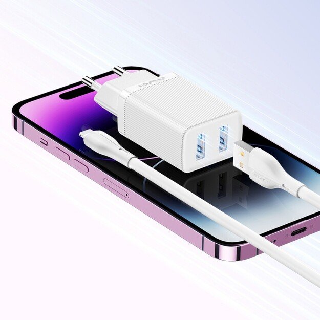 Įkroviklis Awei C15L-EU 10W 2xUSB-A + USB-A to Lightning cable 1.0m baltas 1