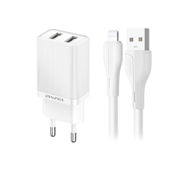 Įkroviklis Awei C15L-EU 10W 2xUSB-A + USB-A to Lightning cable 1.0m baltas