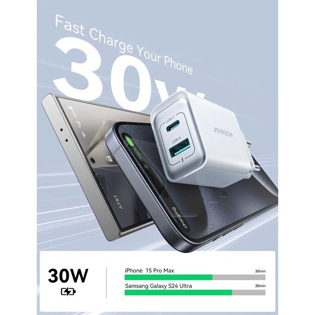 Įkroviklis Joyroom JR-TCF15 30W USB-C/USB-A baltas 1