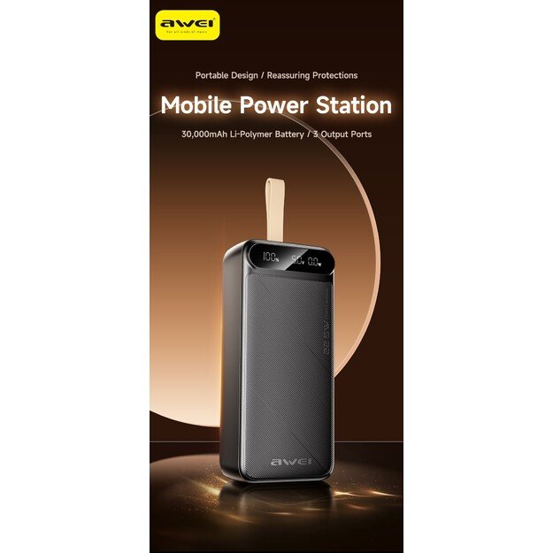 I&scaron;orinė baterija Power Bank Awei PA-12 5V/3A 30000mAh juoda 2