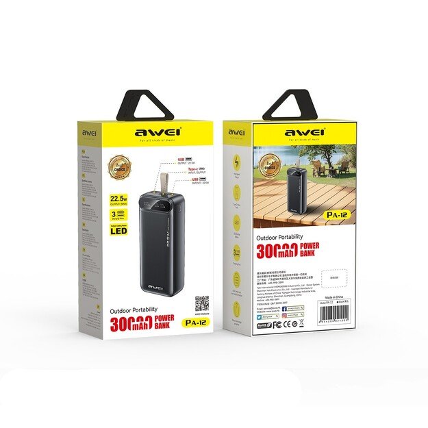 I&scaron;orinė baterija Power Bank Awei PA-12 5V/3A 30000mAh juoda 1
