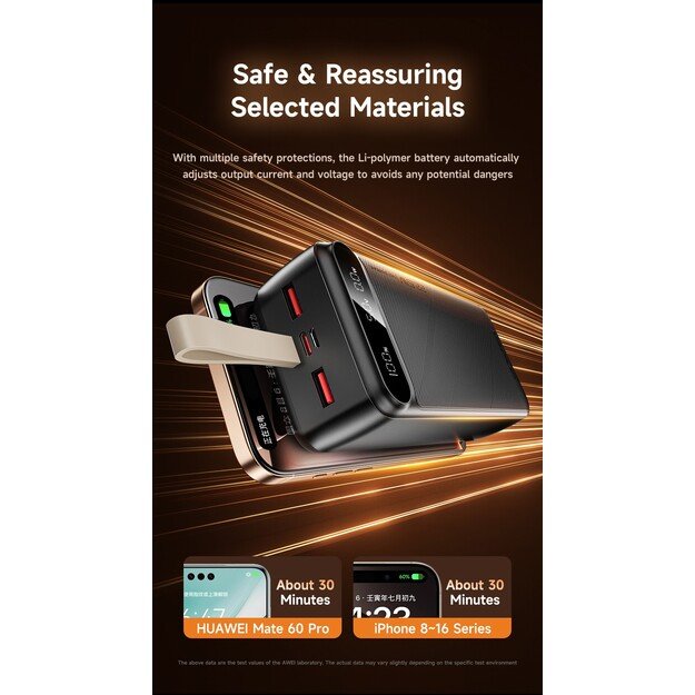 I&scaron;orinė baterija Power Bank Awei PA-12 5V/3A 30000mAh juoda 4