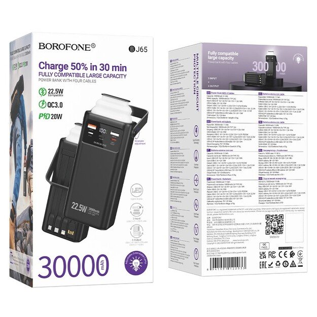 I&scaron;orinė baterija Power Bank Borofone BJ65 22.5W 30000mAh juoda 5