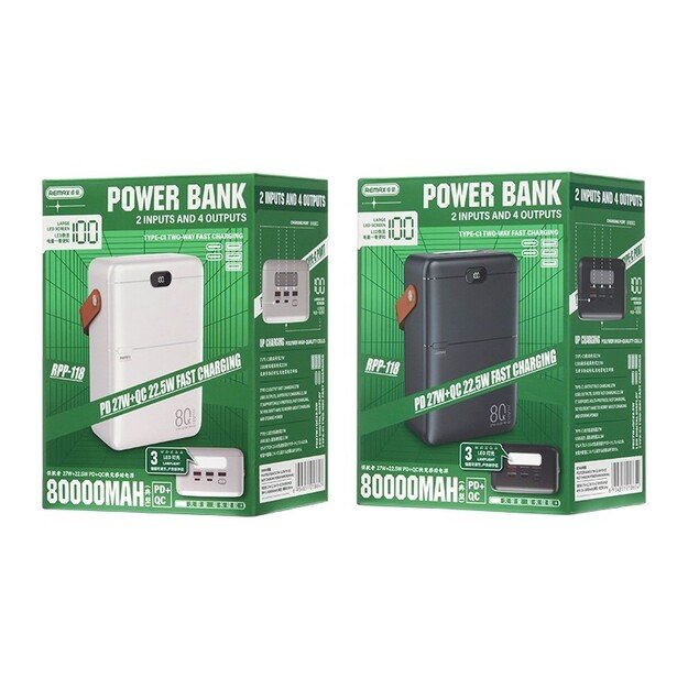 I&scaron;orinė baterija Power Bank Remax RPP-118 22.5W 80000mAh juoda 1