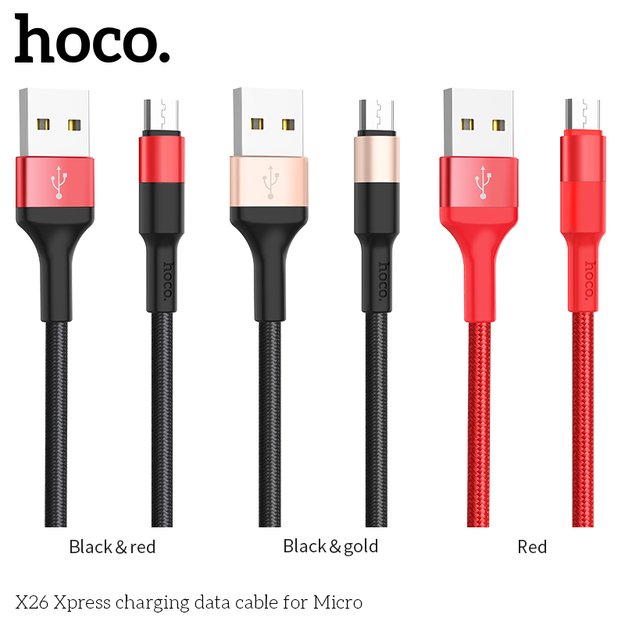 USB kabelis Hoco X26 microUSB 1.0m juodas-auksinis 5