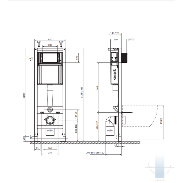Klozetas pakabinamas Cersanit B980 WHB, rėmas, mygtukas, lėtai nusil. dangtis 1