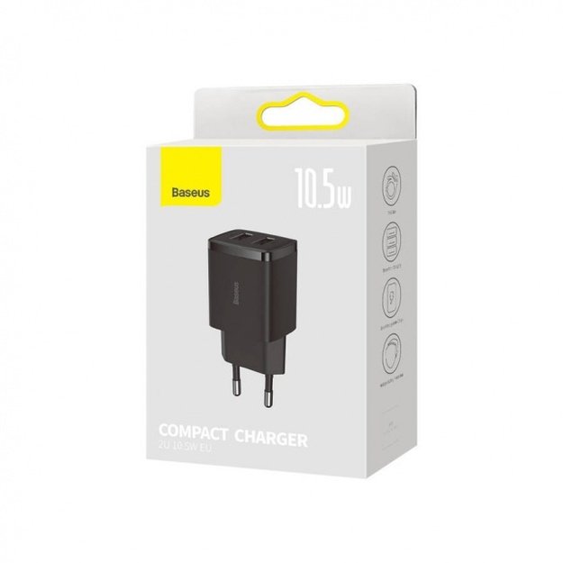 Compact Quick Charger, 2x USB, 10.5W Black 3